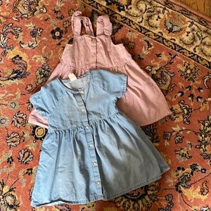 H&M Baby Girl Dress Sz 12-18 EUC Denim Floral Organic Cotton